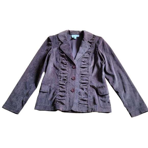 Lana Lee Women's Jacket Brown Corduroy Ruffled Trim Details Small (GUC) - Picture 4 of 8